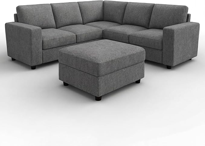 HONBAY Sectional Sofa, 6 Seats 80 Inch L Shaped Couch with Ottoman Pet-Friendly for Small Apartment Living Room, Light Grey