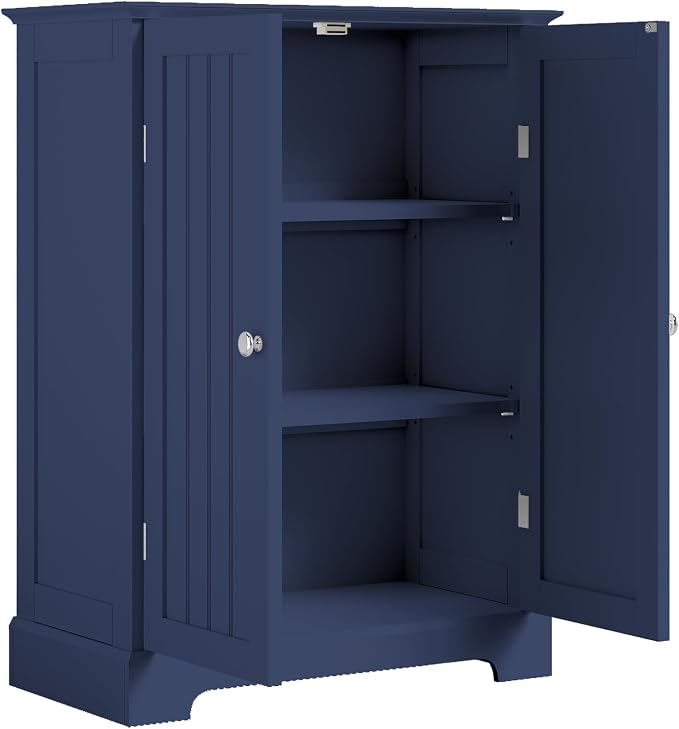 ChooChoo Bathroom Floor Cabinet, Modern Bathroom Storage Cabinet with 2 Doors and Adjustable Shelves, Freestanding Cupboard for Living Room, Blue