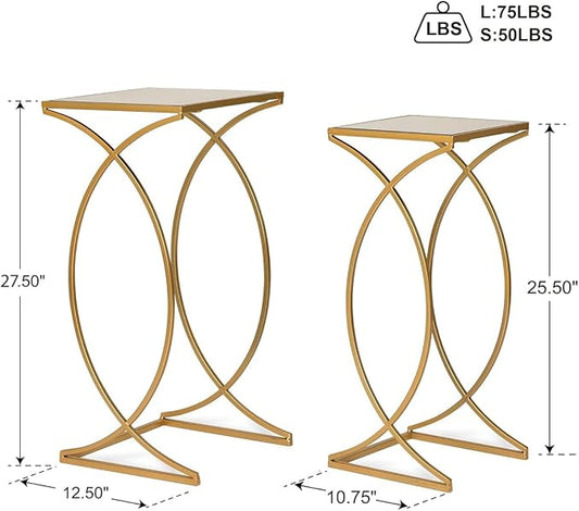 Glitzhome Nesting Side Tables, Set of 2 End Tables with Metal Frame & Tempered Glass Top, Coffee Tables Decorative Accent Tables for Bedroom, Living Room, Home Office - Golden