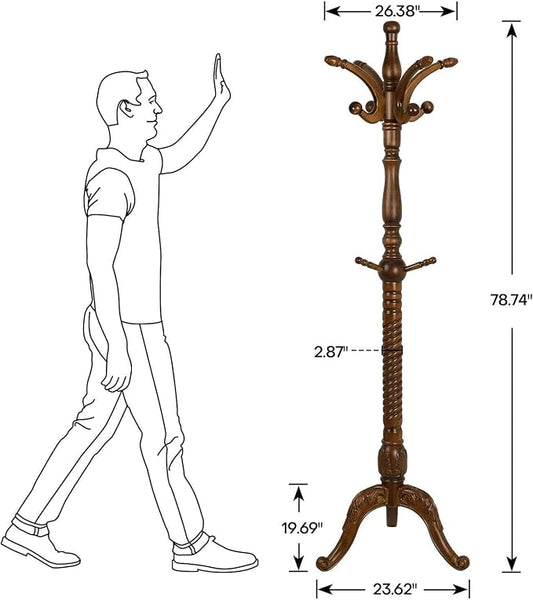 Bekrvio Freestanding Coat Rack Stand with 8 Hooks, 79" | Premium Ash Wood, Heavy Duty Standing Coat Hanger for Entryway, Hallway, Bedroom, Office, Apartment; Hangs Coats, Hats, Bags