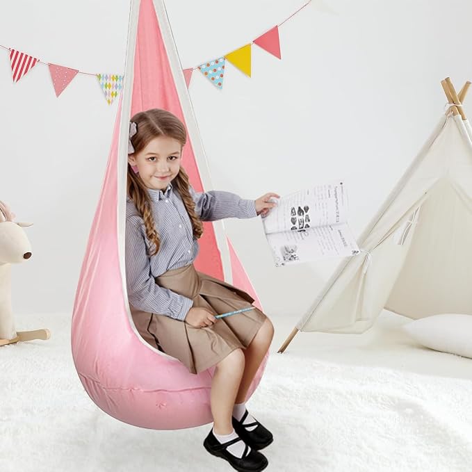 Kids Swing Seat Hammock Chair Indoor Outdoor Hanging Chair for Children,Soft & Safe with High Weight Capacity, Easy Install Perfect for Bedroom, Garden, Playroom (Pink)