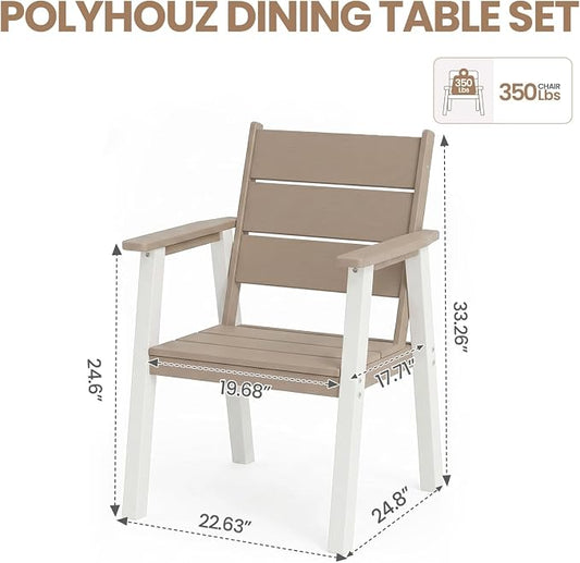 Outdoor Dining Chairs Set of 2,HDPE Patio Chairs with Wide Seat,Ergonomic Design Outdoor Furniture for Porch,Backyard,Deck,White Brown