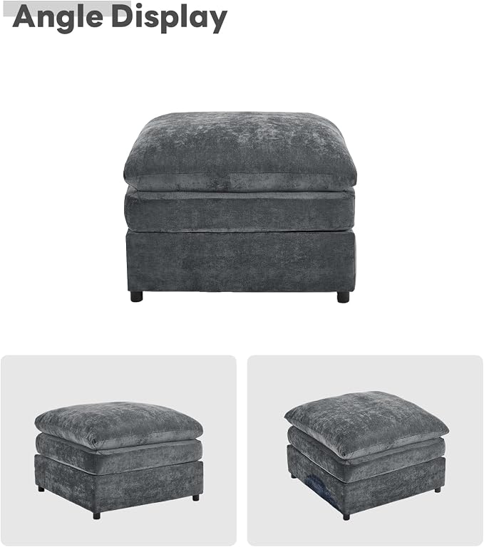 Iroomy 25" Chenille Ottoman, 9.5" Thick Cushion, Upholstered Footrest Modern Footstool & Bench for Living Room, Bedroom, Gray
