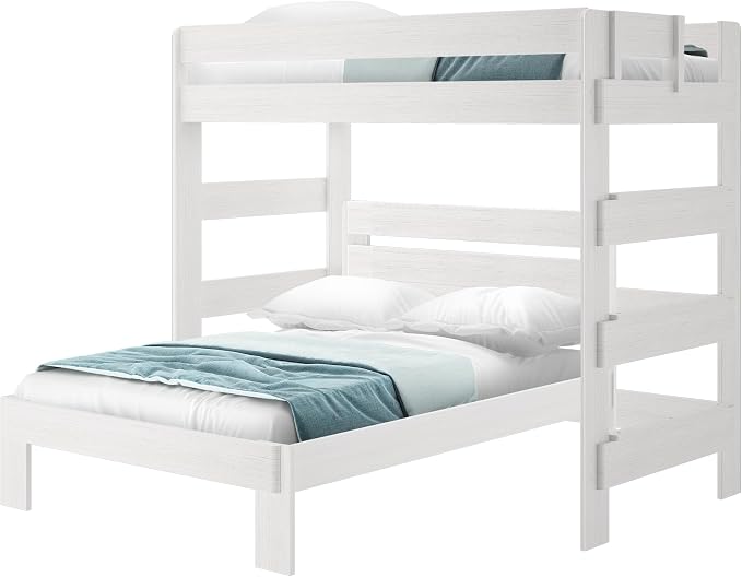 Plank+Beam Rustic Twin Over Full L Shape Bunk Bed, White Wash