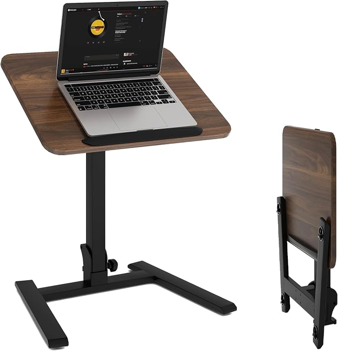 PUNCIA 25" Mobile Folding Desk, No Assembly Required Pneumatic Sit-Stand | Adjustable Height Laptop Table, 0-90° Tilt Top Computer Cart for Home Office, Small Space, Bedroom and Dorm, Retro