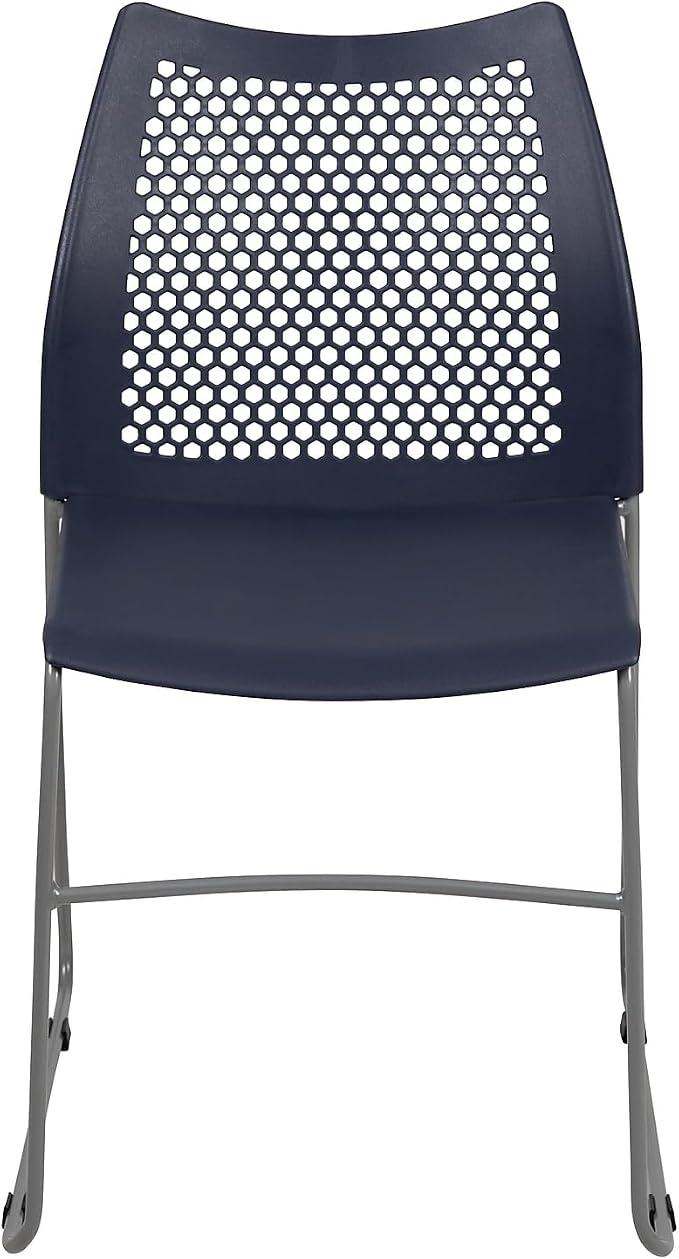 Flash Furniture Hercules Series Contoured Lobby Chairs with Air-Vent Honeycomb Backs, Ergonomic Stacking Chairs for Offices, Set of 5, Navy