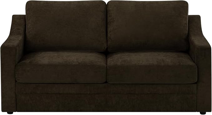 67” Chenille Loveseat Sofa w/Comfortable Back Cushions, Brown | Modern 2-Seat Couch w/Deep Seat Space, Upholstered 2 Seaters Sofa w/High Resiliency Foam for Living Room