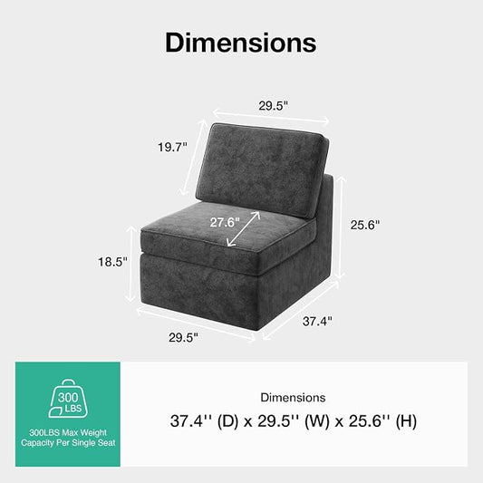 Novilla 108" Modular Sectional Sofa, Modular Sectional Couches for Living Room Bedroom, Chenille Removable Cover Cloud Couch Sectional with Smarts Coil® Support L-Shaped Couch(Dark Grey, Armless Seat)