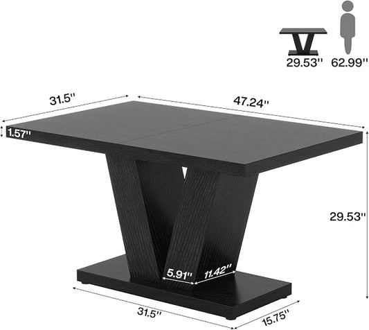 Tribesigns 47-Inch Dining Table for 4, Black Kitchen Dinner Table with Heavy Duty Pedestal, Farmhouse Wooden Eating Table for Home, Dining Room, Small Space, Black
