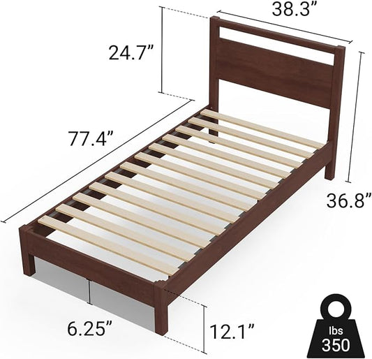 LIFEMENT Signature Wood Platform Bed Frame with Headboard, Essential, Noise Free, Under Bed Storage, No Box Spring Needed, Easy Assembly (Walnut, Twin)