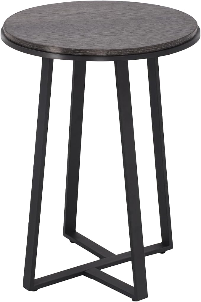 Dorriss Round End Table, Small Side Table Grey Color MDF Top, Metal Frame Black, Tall End Side Table for Bed Room, Coffee Tea End Table for Living Room(Round Grey)