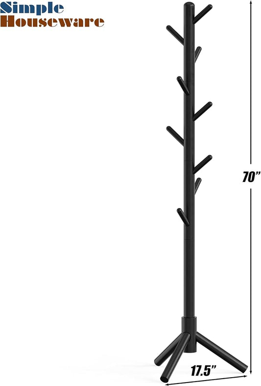 Simple Houseware Wooden Coat Rack Stand Garment Adjustable Tree Rack, 9 Hooks, Black