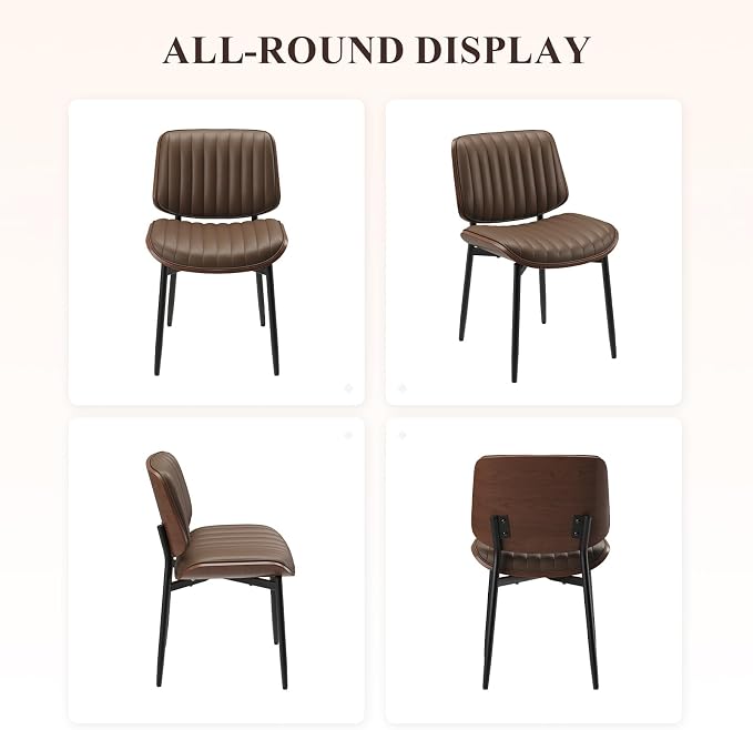 MALOL Leather Dining Chairs Set of 6, Modern Upholstered Dining Room Kitchen Chairs with Metal Legs and Wooden Back Support for Home Dining Room/Restaurant, Brown