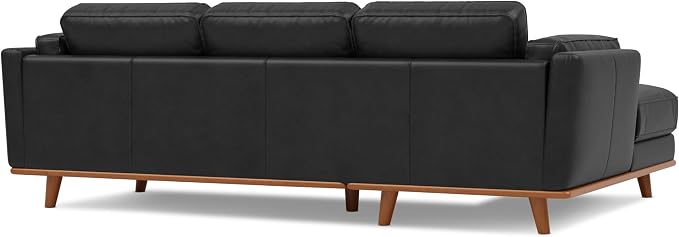 Valencia Artisan Full Leather Sofa - Right Chaise Sectional Couch - Pure Full Italian Nappa Leather Couch, Solid Wood Accent and Ultimate Comfort, Black