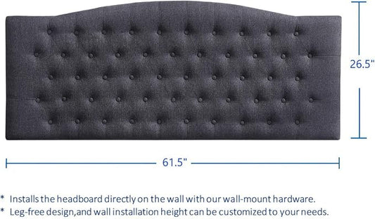 24KF Upholstered Tufted Button Wall Mounted Linen Headboard,Comfortable Fashional Headboard Queen/Full Size,6055-Q-Dark Gray