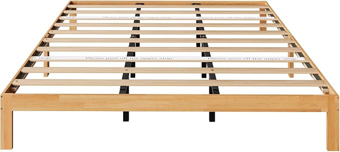 Novilla 12 Inch King Bed Frame, Classic Solid Wooden King Size Platform Bed Frame, Sturdy Wood Slat Support, No Box Spring Needed, Easy Assembly, Natural Grain Wood