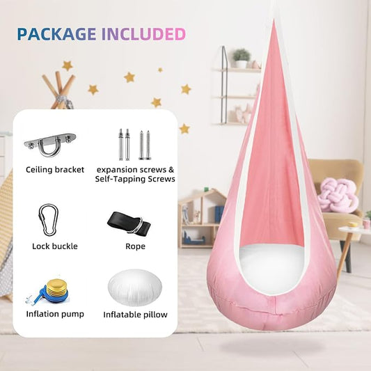 Kids Swing Seat Hammock Chair Indoor Outdoor Hanging Chair for Children,Soft & Safe with High Weight Capacity, Easy Install Perfect for Bedroom, Garden, Playroom (Pink)