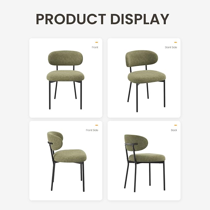 Upholstered Dining Chairs Set of 2, Modern Fabric Kitchen Chairs with Curved Backrest and Cushioned Seat, Sturdy Metal Legs, Comfortable Accent Chairs for Kitchen Dining Room, Living Room,Green