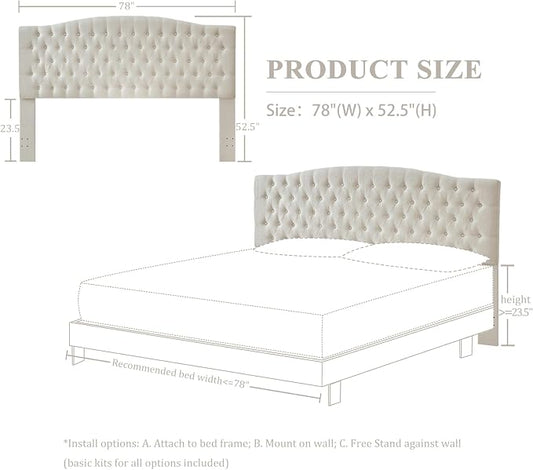 Furpopup Linen Upholstered Headboard King/Cal King Size Latest Model Wall Mount, Bed Frame Mount, Featuring High-Density Sponge Padding, Luxury Texture Easy Assembly Comfort and Style-Ivory