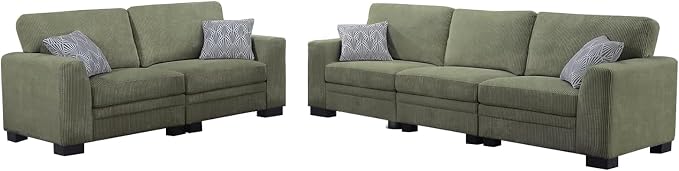 Legend Vansen Oversized Modular Sectional Sofa,U/L-Shaped Corduroy Couch with Ottoman,Deep Seat & Removable Cushion,Easy Assembly for Living Room Apartment,5 Seater,Olive