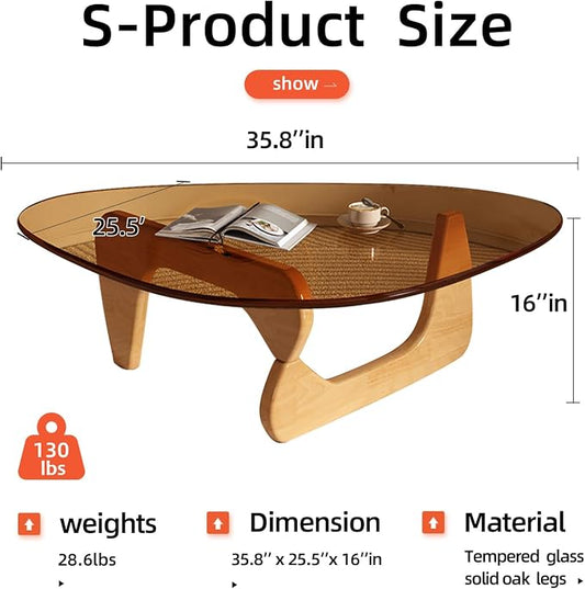 Modern Glass Coffee Table for Living Room, Mid Century Coffee Table, Small Coffee Tables, Suitable for Bedroom Living Room Reception Office Tables (Wood/Brown, Medium 35.8 * 25.5 * 16in)