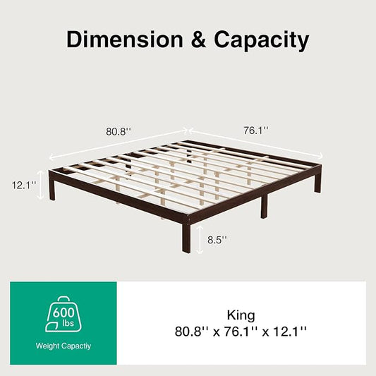 Novilla 12 Inch Wooden King Size Bed Frame, King Platform Bed Frame Without Headboard, Sturdy Wood Slat Support, No Box Spring Needed, Easy Assembly, Walnut