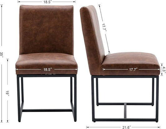 CIMOTA Modern Dining Chairs Set of 8, Leather Dining Room Chairs Upholstered Mid Century Armless Guest Side Chair with Black Base for Dining Room/Kitchen, Vintage Brown 8PCS