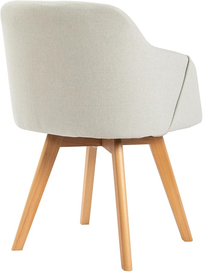 Swivel Dining Chairs Set of 2, Mid Century Modern Dining Chairs with Arms and Wood Legs, Linen Fabric Upholstered Kitchen Chairs for Dining Room Living Room, Comfortable Widen Seat, Beige