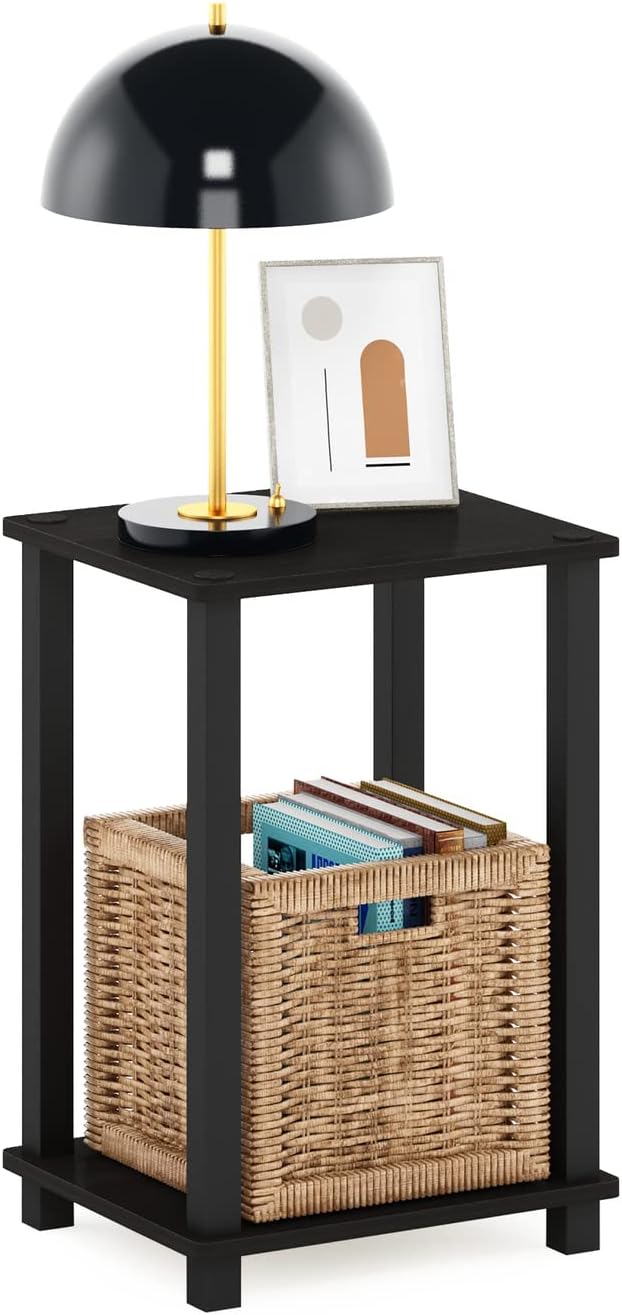 Furinno Simplistic Night Stand, 2-Tier Compact Nightstand with Open Shelf, Toolless Small Bedside Table, End Table, Side Table, for Bedroom, Closet, Dorm, Black Espresso