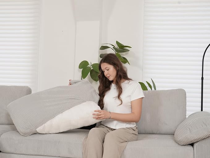 EASE MOOSE Oversized L Shape Sectional Modular Sofa, Wide Deep Seat Couch Large Modular Cloud Sectional Couch,Removable Cover,Light Gray