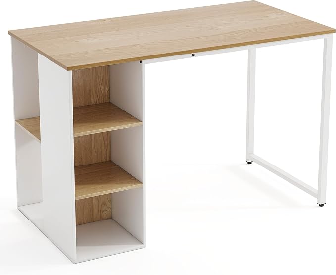 Tangkula Computer Desk with Storage Shelves, Home Office Desk with 5 Side Shelves & Metal Frame, Space Saving Laptop PC Desk, Writing Study Desk, Modern Vanity Desk for Bedroom (Natural)