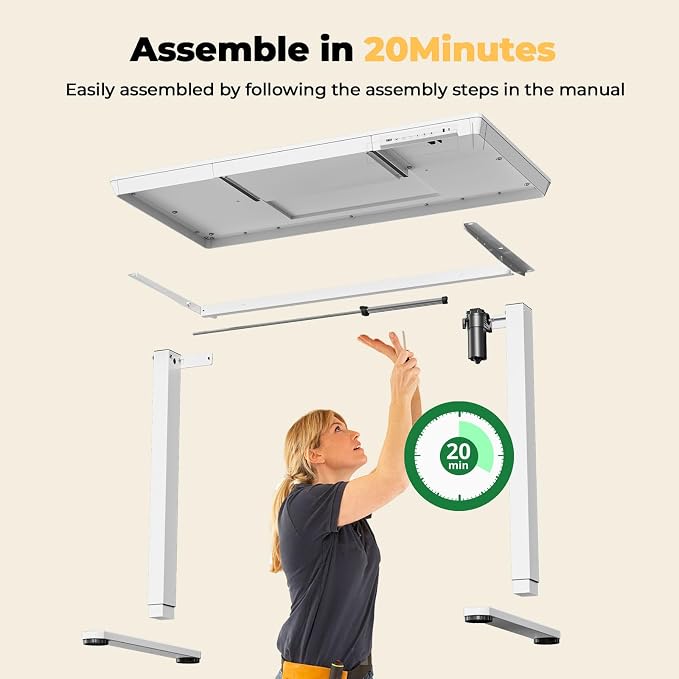 Electric Standing Desk with Drawer, 40" x 20" Whole Piece Tabletop Samll Sit Stand Desk, Height Adjustable Desk with Storage & USB Ports, Quick Install Home Office Computer Desk, White