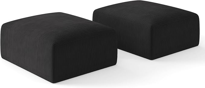 40" Oversized Large Square Corduroy Ottoman Pouf - Poofy Plush Foot Rest with Foam Chunk Filling, Movable Floor Pouf Footstool & Ottoman Coffee Table for Living Room Couch Bedroom, Black(2 Pieces)