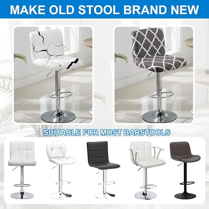 Levoberg Bar Stools Cover Set of 2 Printed Armless Swivel Barstools Slipcovers with Backs Stretch Square Counter Height Bar Stools Covers Mid Low Back Chair Cover for Kitchen Dining Room Bar #4