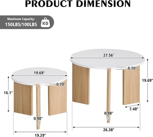 Round Nesting Coffee Table Set of 2 for Small Spaces | Modern style, suitable for living rooms, wooden