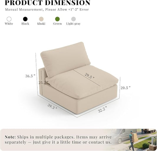 Modular Sectional Sofa,Extra Comfty Deep-Seat-Filled Couch,Khaki Modern Couches for Living Room,Apartment,Office,Small Space