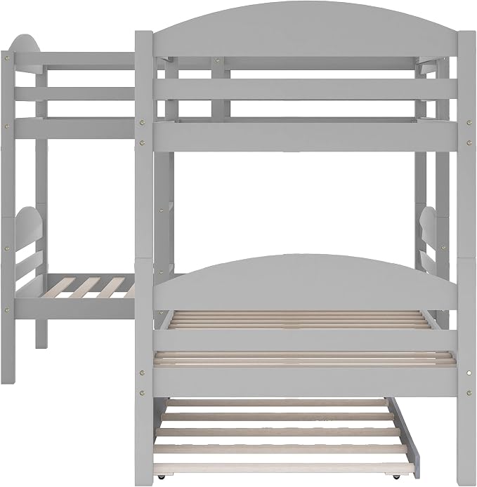 Flieks Four Bunk Bed Twin-Over-Twin-Over-Twin-Over-Twin L Shaped Bunk Bed with Trundle, Bunk Bed Can be Divided into 2 L-Shaped Beds for Accommodating 5, Family, Kids, Teens, No Box Spring Needed