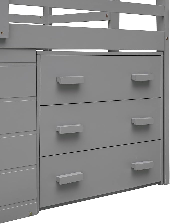 Bellemave Twin Size Low loft Bed for Kids,Wood Modern Farmhouse Twin Loft Bed with and Drawer Storage, No Box Spring Needed, Gray