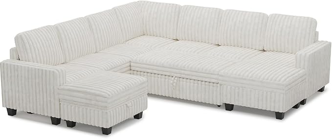 Belffin Oversized Sofa Bed Modular Sectional Sleeper Sofa with Pull Out Bed L Shaped Couch with Storage Chaise Beige Couch