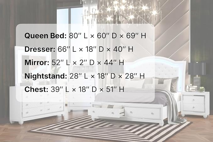 First of a Kind Shiney Contemporary 5 Piece Queen Bedroom Set High Gloss White Finish with Upholstered Headboard, Sleek Modern Bedroom Furniture Set for Coordinated Interiors