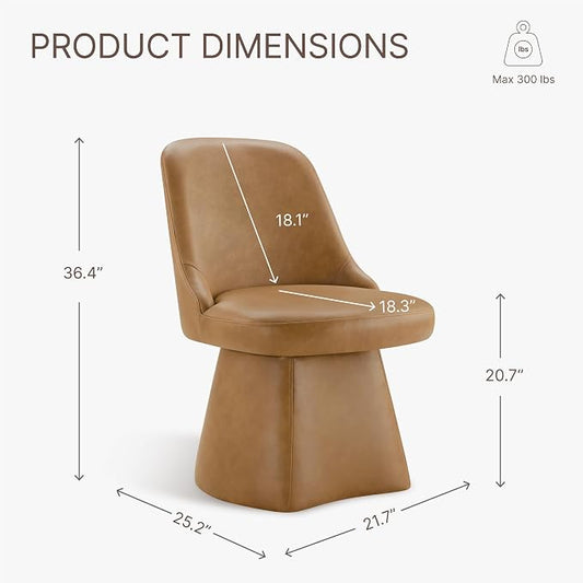 KISLOT Swivel Dining Chairs Set of 1, Upholstered Mid Century Modern Deskchair with High Back, Faux Leather Kitchen Chairs for Dining Room, Bedroom, Dressing Room, Brown