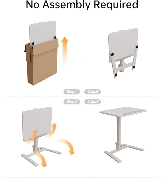 alawooder 25" Mobile Folding Desk: Pneumatic Sit-Stand, No Assembly | 29-42" Height Adjustable Rolling Laptop Desk, Hidden Wheels, 0-90° Tilt Top. Ideal for Home Office, Craft & Study.