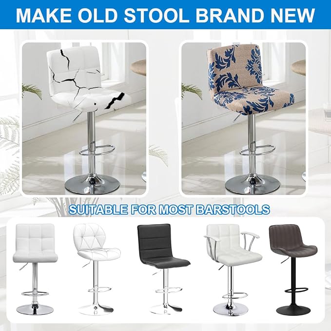 Levoberg Bar Stools Cover Set of 4 Printed Armless Swivel Barstools Slipcovers with Backs Stretch Square Counter Height Bar Stools Covers Mid Low Back Chair Cover for Kitchen Dining Room Bar #2