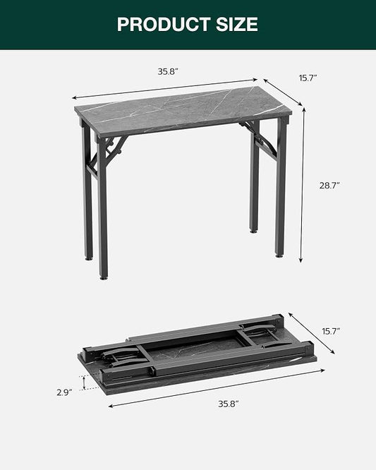 Frylr Small Folding Computer Desk – Portable 35.8 Inch Foldable Laptop Table, Collapsible and Compact for Easy Storage and Fast Setup, Lightweight for Small Spaces, Craft and Study Use, Marble Greige