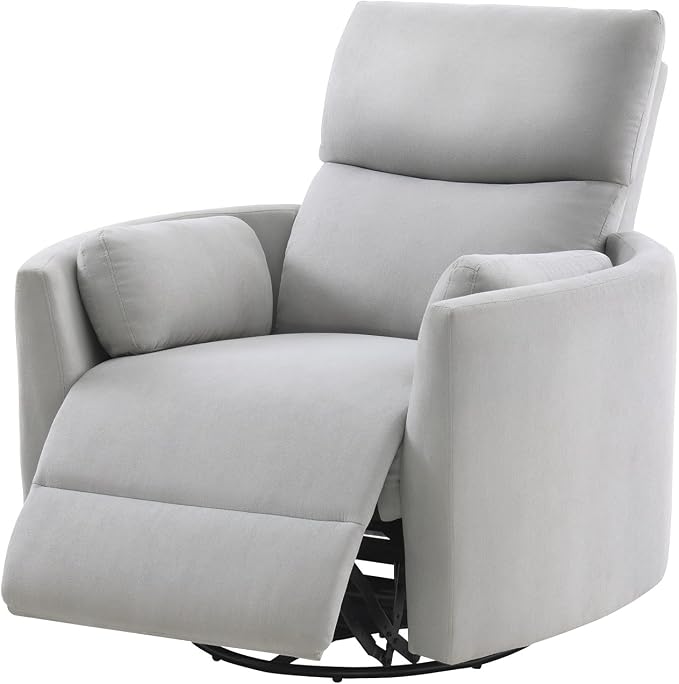 Jocisland Power Recliner Nursery Chair for Adults, Electric Swivel Rocking Glider with USB & Type-C, Soft Fabric Armchair with 2 Pillows, Cozy Reclining Sofa for Living Room, Bedroom, Light Grey