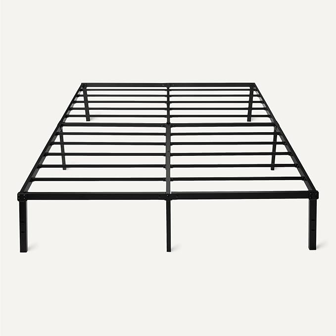 Amazon Basics Metal Bed Frame, Non-Foldable Platform with Under-Bed Storage Space, Durable Steel, Protective Floor Pads, Easy Assembly, Queen, 60W x 80L in, Black