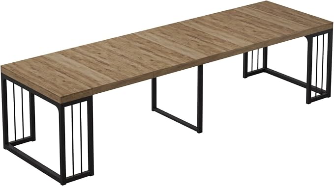 KEIKI 23.62" - 118" L Extendable Foldable Dining Room Table for 2-10 People, Wood Modern Rustic Rectangle Expandable Kitchen Living Meeting Room Furniture, 5 Tabletop Length Options