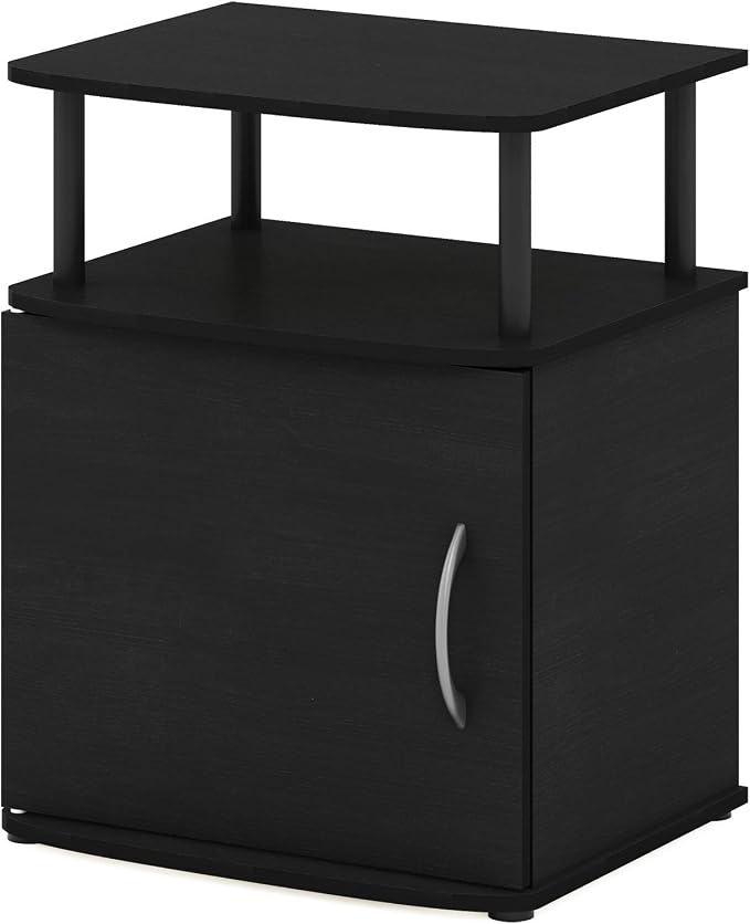 Furinno Jaya Night Stand with Door, Nightstand with Open Shelf and Door Cabinet, Round Corner Bedside Table, Side Table, End Table, for Bedroom, Closet, Dorm, Blackwood