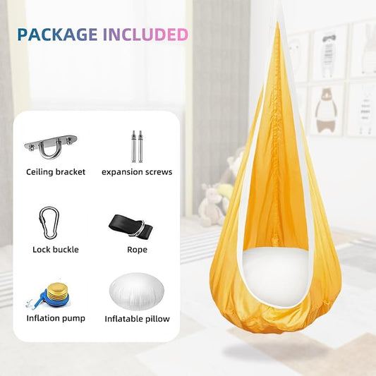 Kids Swing Seat Hammock Chair Indoor Outdoor Hanging Chair for Children,Soft & Safe with High Weight Capacity, Easy Install Perfect for Bedroom, Garden, Playroom (Orange)