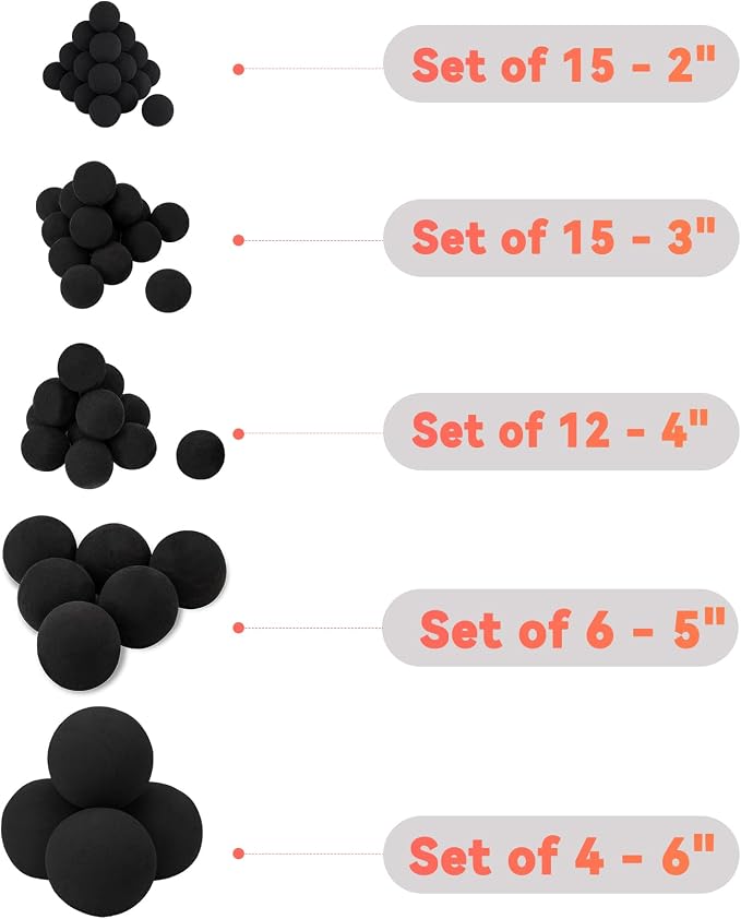 Skyflame 2-Inch Ceramic Fireplace Balls, 25PCS Round Fire Pit Balls for Indoor and Outdoor Fire Bowl Fireplace DIY Accessory, Black